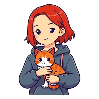 red-haired girl with a red lop-eared cat sticker