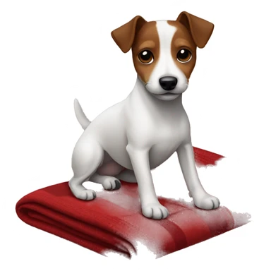 jack russel terrier dark in a red blanket sticker
