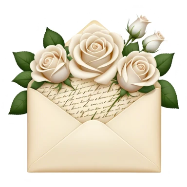 Ivory- beige colored love letter and a bouquet of white and pearl roses  sticker