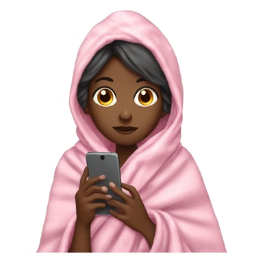 Black girl wrapped in blanket while using phone sticker