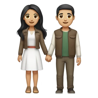 a couple holding hands. the guy has black middle part hair and is Persian and Filipino mix. the girl has brown medium length hair white and asian mix. the girl is where a crop top and the guy is wearing a jacket. sticker