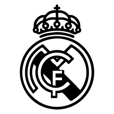 Minimalist outline of Real Madrid badge, white and gold, no text, icon-black-outlined style sticker