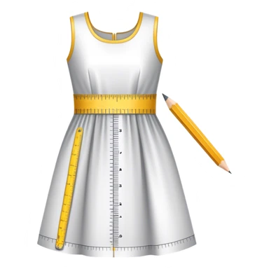 Icon for Fashion Design: a dress pattern with measurements, a ruler and a pencil. The icon should represent the process of designing clothing with a focus on precision and tailoring. Transparent background. sticker