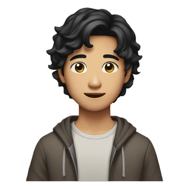 Teen boy type asian, Light brown skin, with long wavy black hair Little bit dezoom sticker