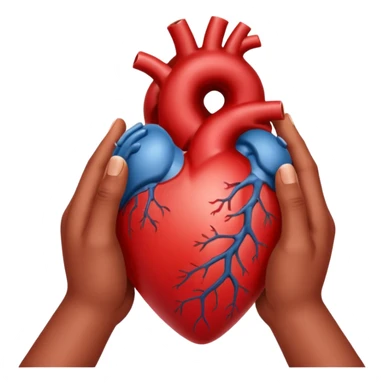 Two hands facing right, cupping a realistic heart sticker