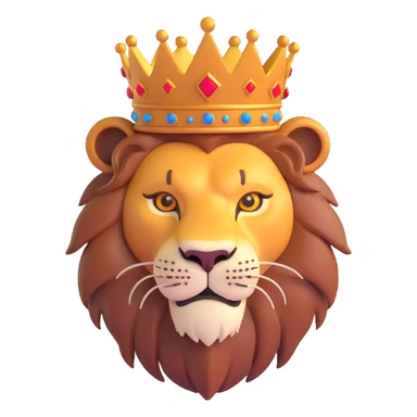 3D style lion head with a crown, realistic, majestic sticker
