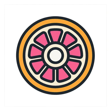 Increase the size of the center circle so it is large enough to represent a 608 bearing for a fidget spinner. Keep the grapefruit design with orange peel and pink inside, circular shape, medium black border, white background inside the circle, transparent outside, no sky or outdoor elements, color outline icon style. sticker