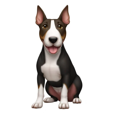 black and brown bull terrier with tongue sticker