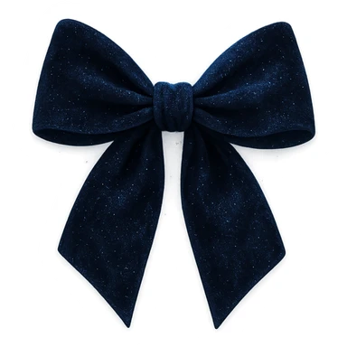 a midnight bow with dark blue velvet texture, shimmering with silver flecks, and a faint ethereal glow sticker