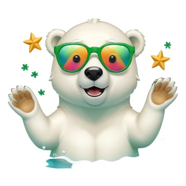 friendly anthropomorphised polar bear swimming freestyle, excited expression, wearing large multicolored star-shaped glasses, no St. Patrick's Day outfit sticker
