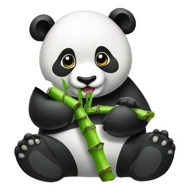 Panda eating bamboo while it's enzyme sticker