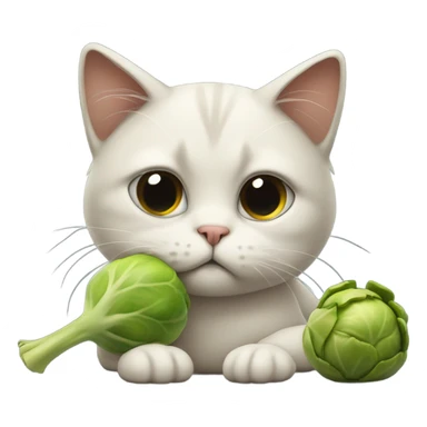 Sad cat eating Brussels sprouts sticker
