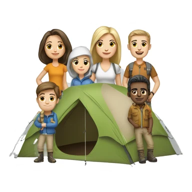 6 caucasian family members camping sticker