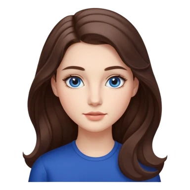 Realistic Student Portrait, with porcelain-like skin featuring a natural rosy flush, illuminated by soft lighting that highlights the gentle contours of her face. Her Brunette hair flows in soft, Her deep blue eyes radiate warmth and innocence, framed by arched brows and long lashes. sticker