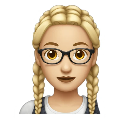 white woman with blonde pigtail braids and large dark rimmed glasses sticker