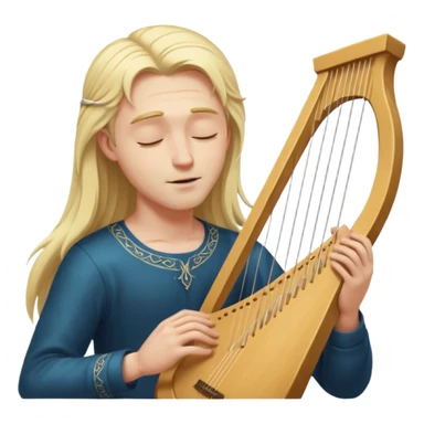 Man with long blonde hair playing a lyre with eyes closed sticker