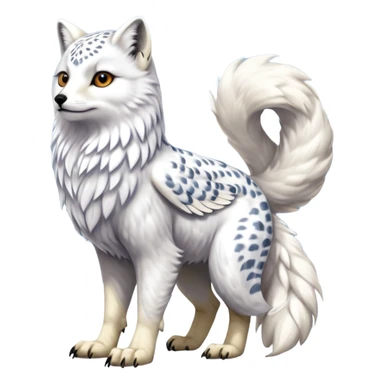 Realistic wild natural elegant pretty beautiful handsome shiny colorful furry 4-legged digitigrade beaky beaked arctic-fox-snowy-owl-snow-leopard-gryphon-griffin-albino-lion-fusion-hybrid-fursona-furry-animal-creature, full body, hyper-realism, long tufted tail sticker