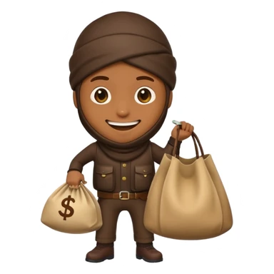 robber emoji with a cash bag, Google style, sneaky thief with loot sticker