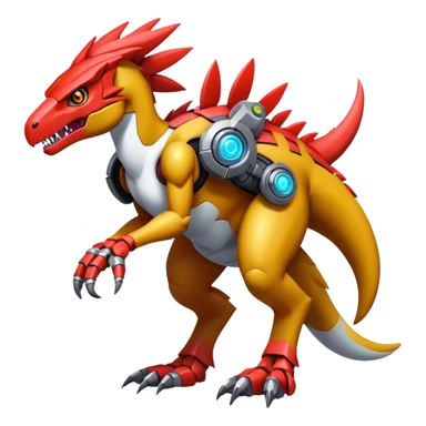 Furry maned Cool Edgy Futuristic shiny colorful cyborg-Digimon-Fakemon-Guilmon-Velociraptor-Mecha full body  sticker