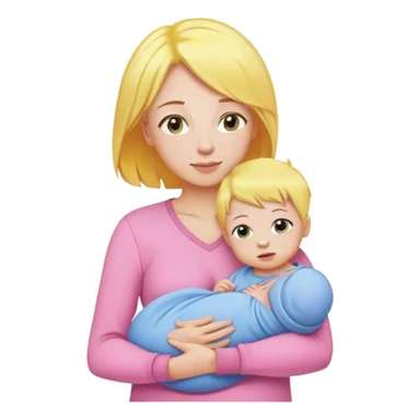 Mother with yellow hair and pink clothes, holding baby in blue clothes sticker