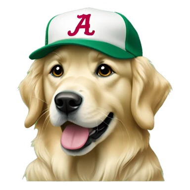 english cream golden retriever wearing alabama baseball cap green background sticker