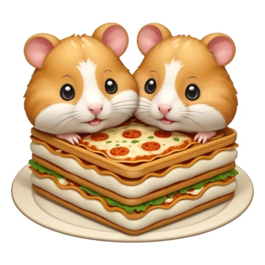 cartoon-style hamster sharing lasagna with other cartoon-style hamsters sticker