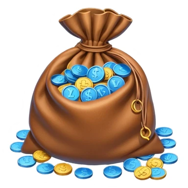 brown money bag of blue coins sticker
