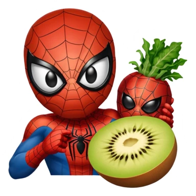 emoji de spiderman comiendo frutas y verduras sticker