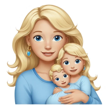 Wavy blonde, white woman with blue eyes, freckles hoop earrings, holding babies smiling and really cute in gold hoops sticker