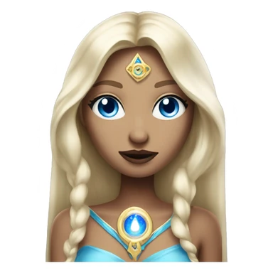 magical diva with thin pink andromedan face long blonde hair and blue eyes glowing third eye sticker