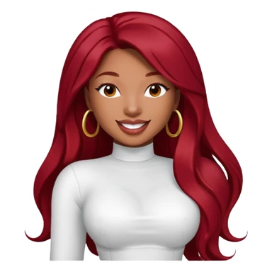 Megan Thee Stallion with long dark red hair, white outfit sticker
