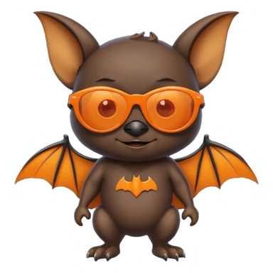 cute black bat with orange sunglasses, full body sticker
