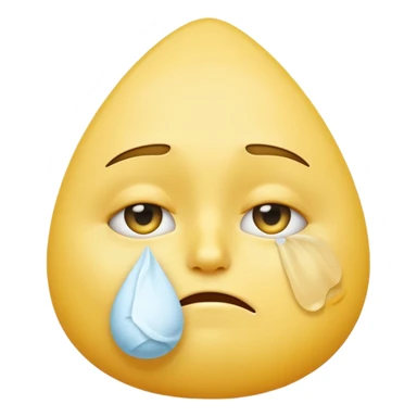 yellow emoji face with sad expression, large teardrop under one eye, white tissue wiping the tear held close to the face, white background, no text sticker