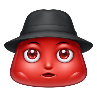 A single red crystal gemstone character wearing hat,  no mouth no face. two eyes sticker
