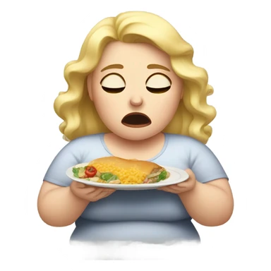 overweight blondie woman crying plate food sticker