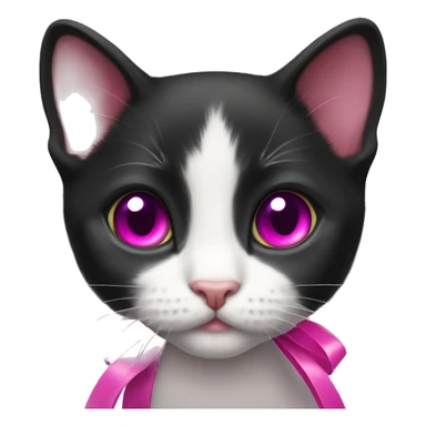 Tuxedo kitten with a magenta ribbon  sticker