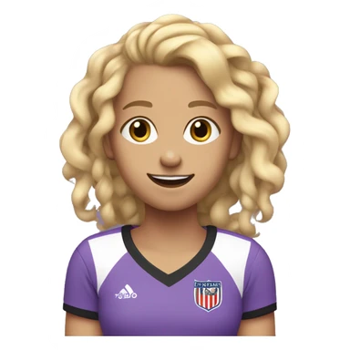 BLONDE GIRL WITH CURLS PLAYS SMILING FOOTBALL WITH BRAIDS WITH A LILAC AND BLACK T-SHIRT WITHOUT STRIPES sticker
