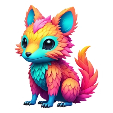Tropical futuristic lush warm-colored modern neon-colored cyber-Fakémon-Trico-creature sticker