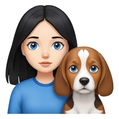 black hair girl with long hair blue eye beagle dog sticker
