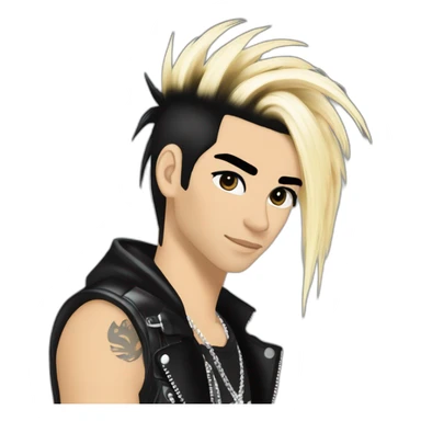 Bill Kaulitz black hair down with blonde highlights emo 2000s hairspray skunk hair sticker