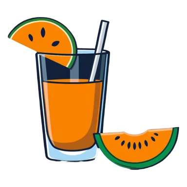 traditional carajillo coffee drink in a glass with a slice of cantaloupe melon beside it sticker