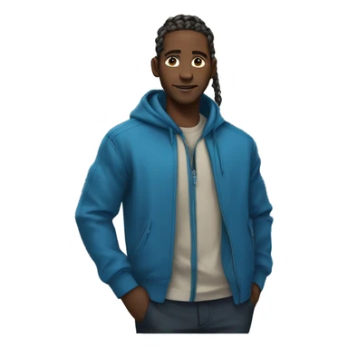 African man with braids and blue zip up jacket with anime shirt under jacket  sticker