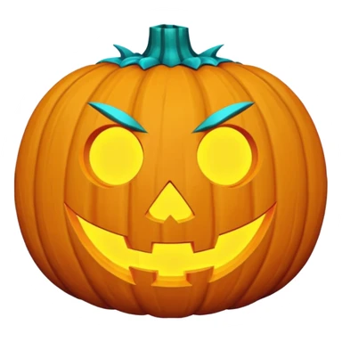 futuristic glowing jack-o-lantern emoji face, purple and cyan carved glow, dark background sticker