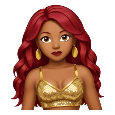 LaTavia Robeson with long dark red hair, gold sequin crop top  sticker