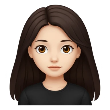 Make an emoji of a girl with dark brown long hair and dark brown eyes wearing a black top sticker