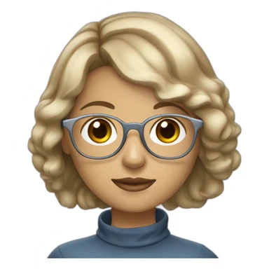 dark-blonde girl with bob wavy hair and blue eyes in glasses silver color glasses holding laptop light skin sticker
