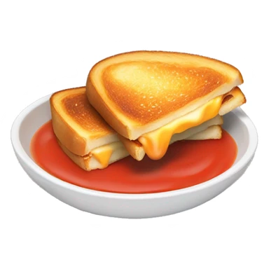 Crispy grilled cheese sandwich next to a bowl of tomato soup sticker
