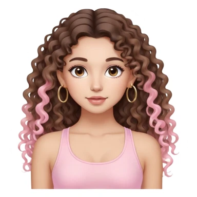 cute balayage brunette long hair curly/wavy haired girl, hoop earrings, clean girl makeup DOING pilates with a cute pastel pink set sticker