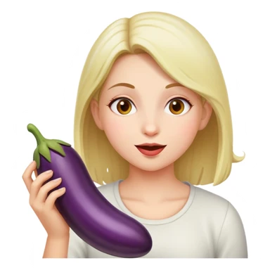 Girl eating eggplant sticker