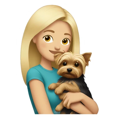 Blonde woman cuddling with Yorkie sticker